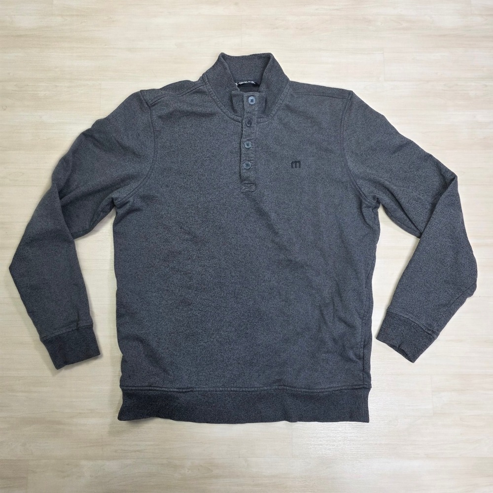 Travis Mathew Men's Gray Quarter Button Pullover Sweatshirt‎ Size Large